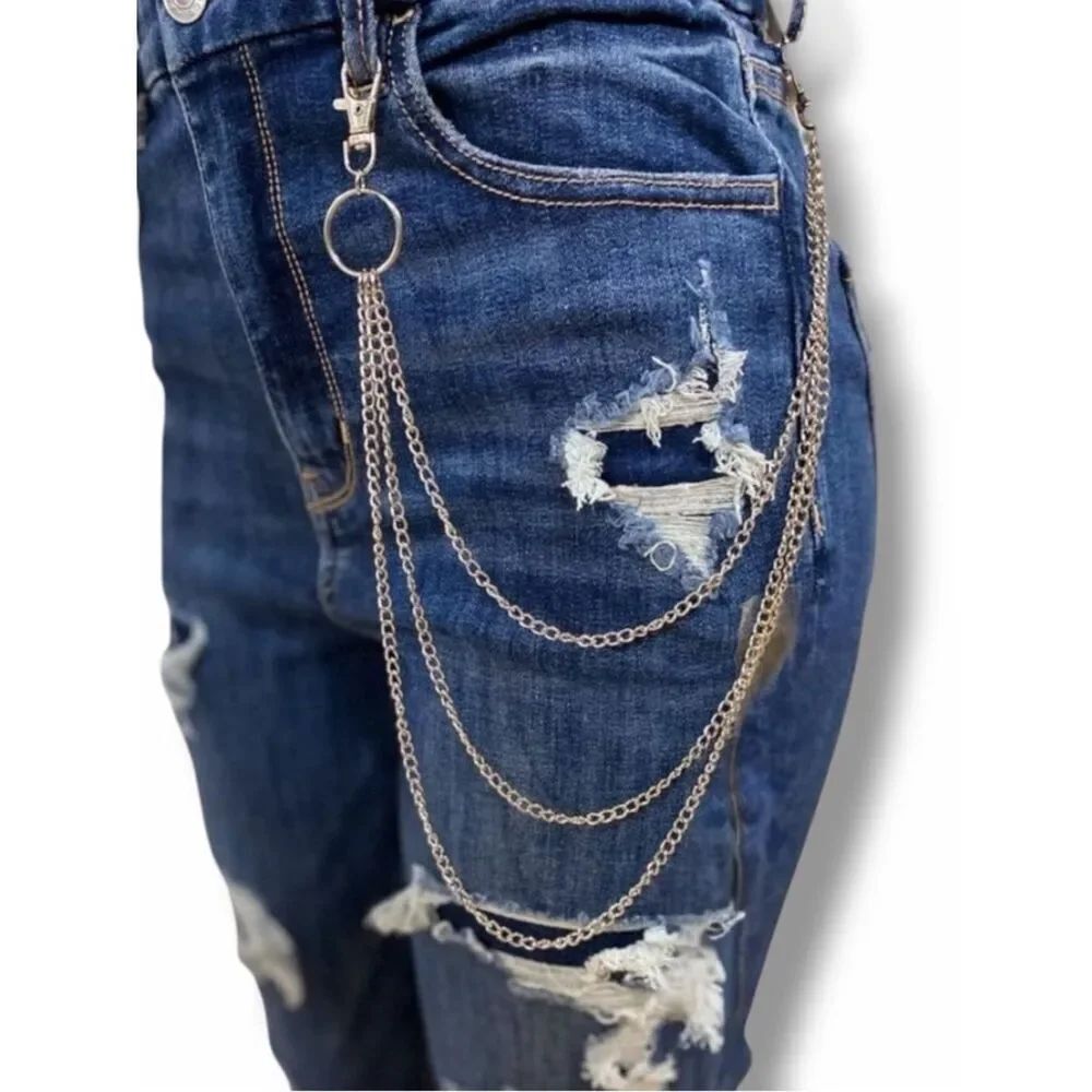 Silver Multi Layer Pants Chain Belt Streetwear Moto NWT